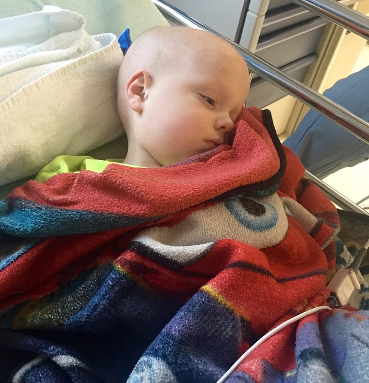 Sleeping off the medicines post-scan. He's awake, but was too tired to respond to anything - even a picture.